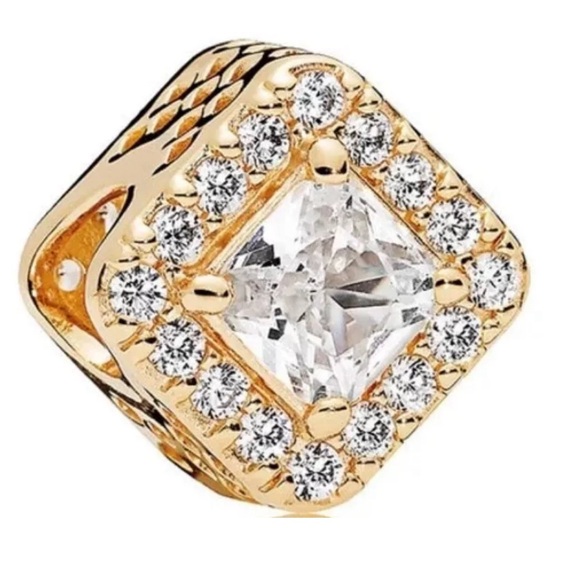 PANDORA Authentic Geometric Radiance 14K Gold Square Pandora Charm NIB 756207CZ - Picture 1 of 7